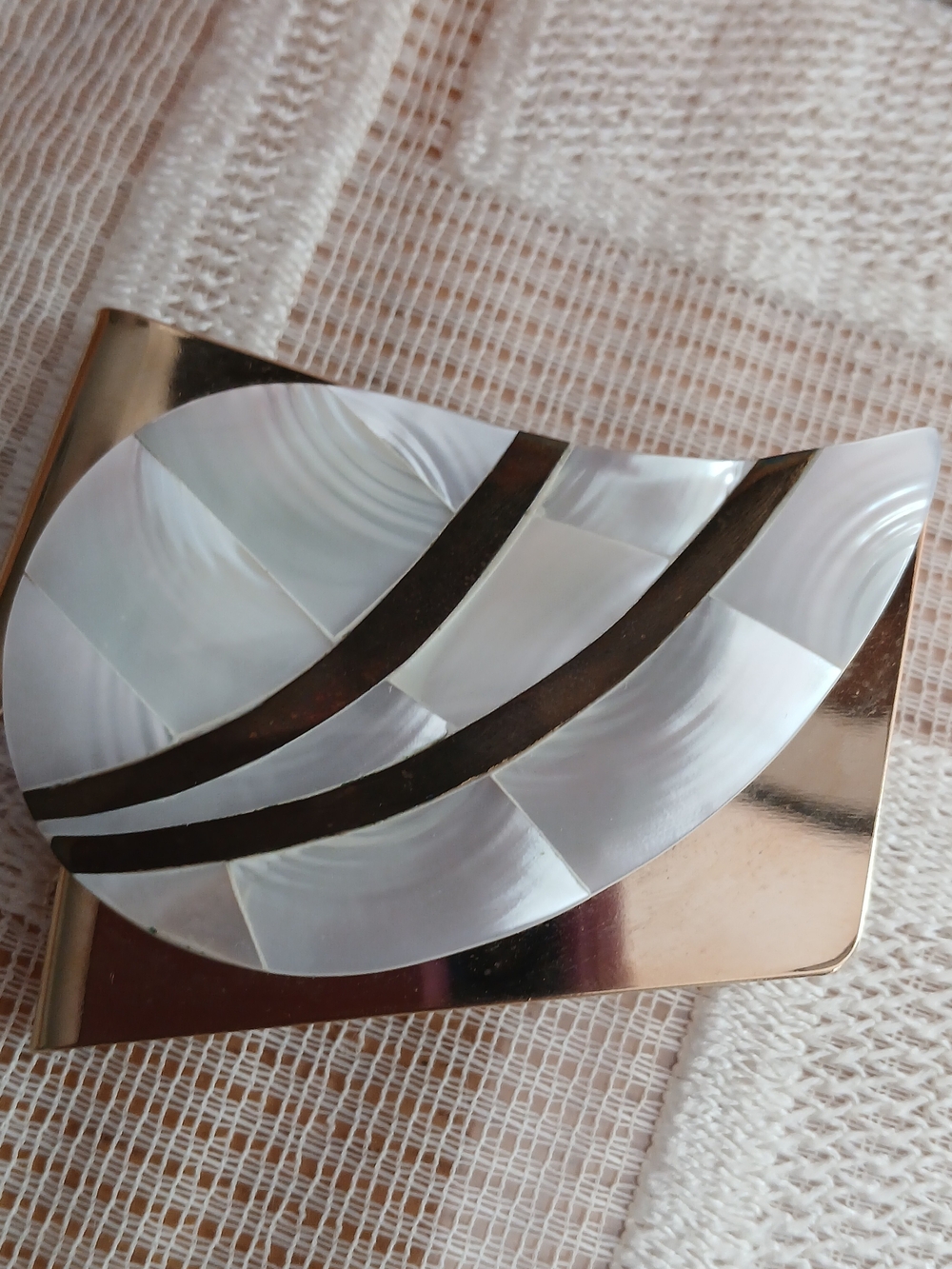 Mother of Pearl Inlay Wing Large Brooch Vintage